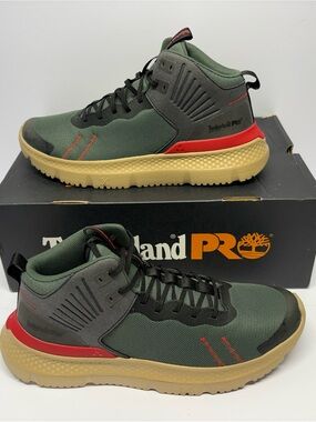 Timberland PRO Men's Green and Red Mid-Top Work Boots